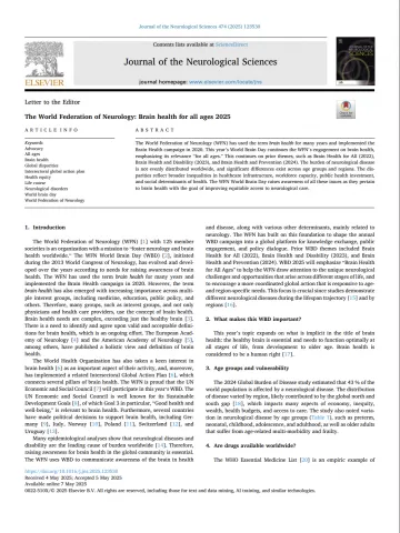 JNS Brain Health For All Ages 2025 The World Federation of Neurology Brain health for all ages 2025